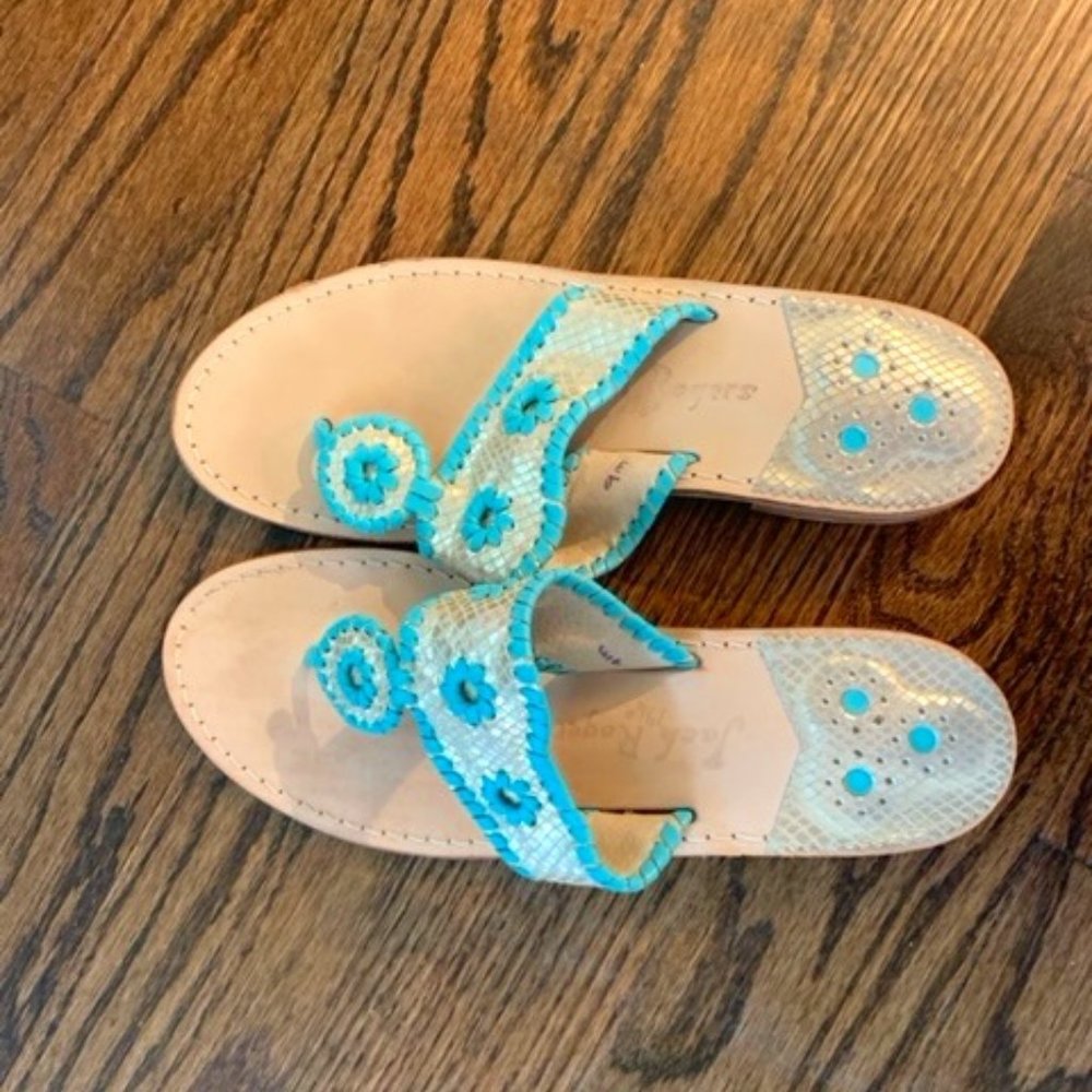 Jack Rogers gold and turquoise thongs
